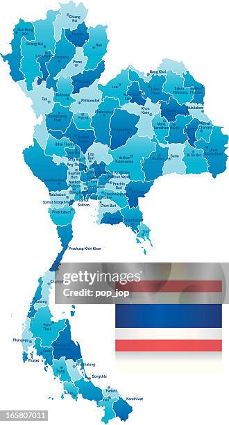 karte von thailand-staaten, städte und flagge - phuket stock-grafiken, -clipart, -cartoons und -symbole