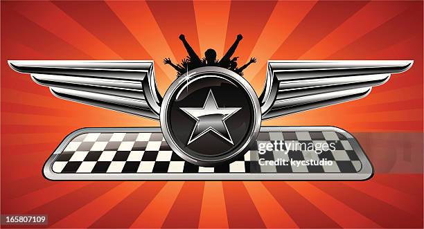 racing emblem winged first place - rally car racing stock-grafiken, -clipart, -cartoons und -symbole