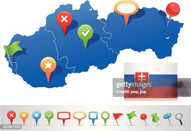 illustrazioni stock, clip art, cartoni animati e icone di tendenza di mappa della slovacchia con icone di navigazione - zilina