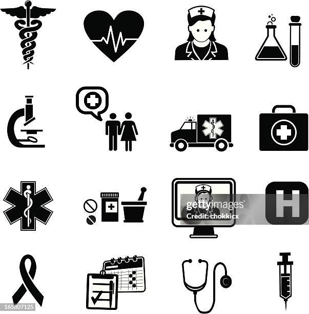 medical healthcare icon set - stick figure doctor stock illustrations