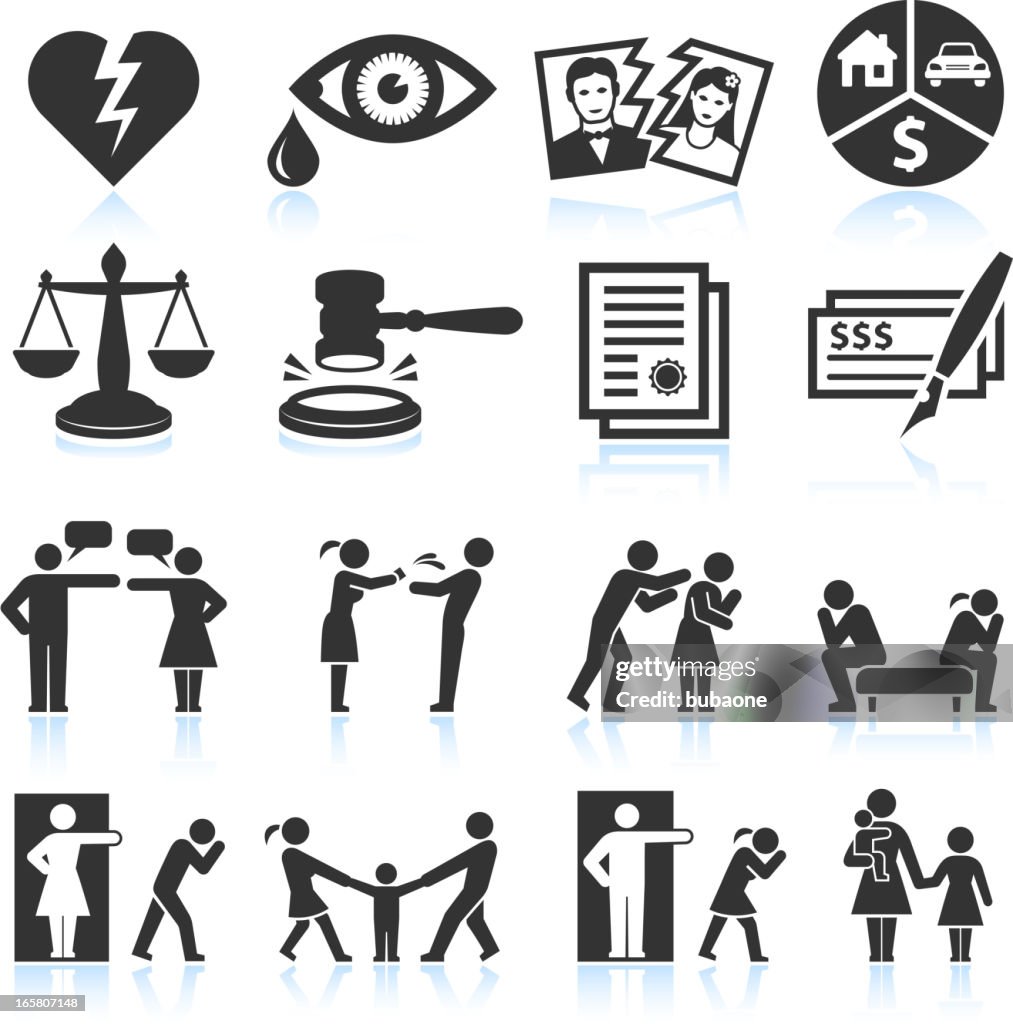 Several icons that symbolize relationship trouble