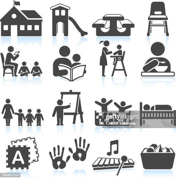 stockillustraties, clipart, cartoons en iconen met school-themed graphics on white background - peuterspeelzaal kind