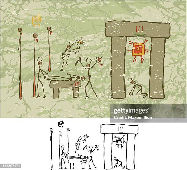 stockillustraties, clipart, cartoons en iconen met sacrifice at stonehenge - kneeling