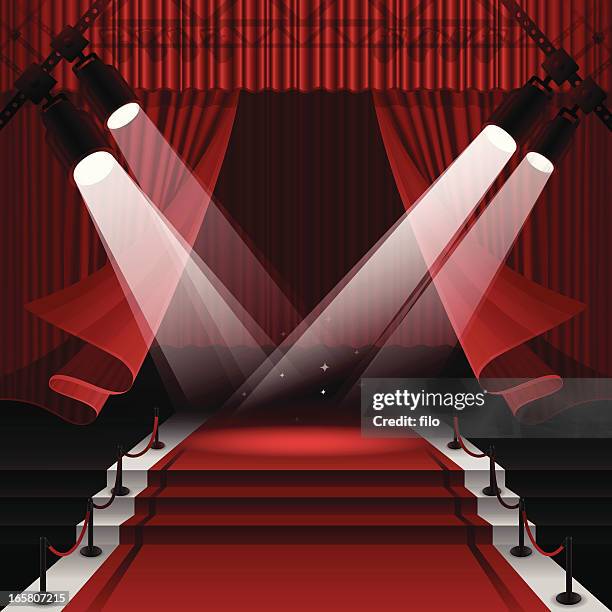 ilustrações de stock, clip art, desenhos animados e ícones de tapete vermelho fase - palco iluminado