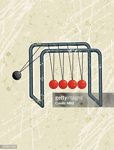 newton's cradle with red and black balls - newtons cradle stock illustrations