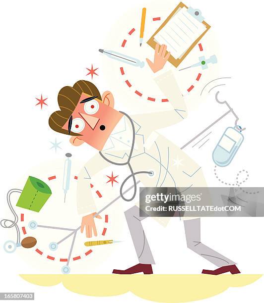 overworked - exhausted doctor stock illustrations