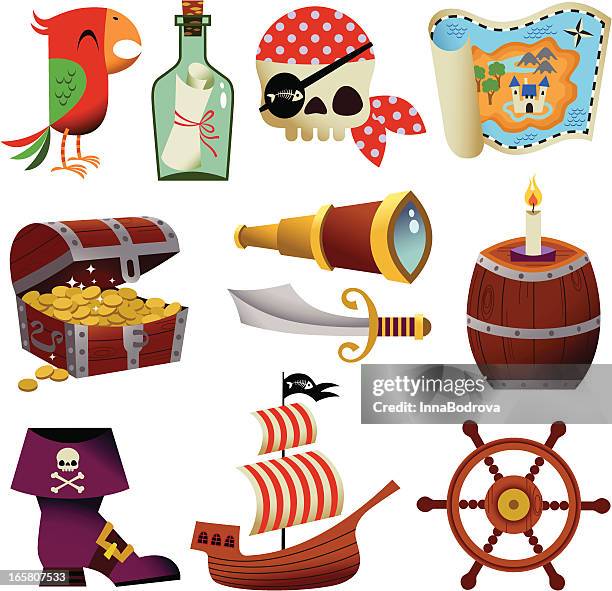 illustrazioni stock, clip art, cartoni animati e icone di tendenza di icone pirata. - scatola del tesoro
