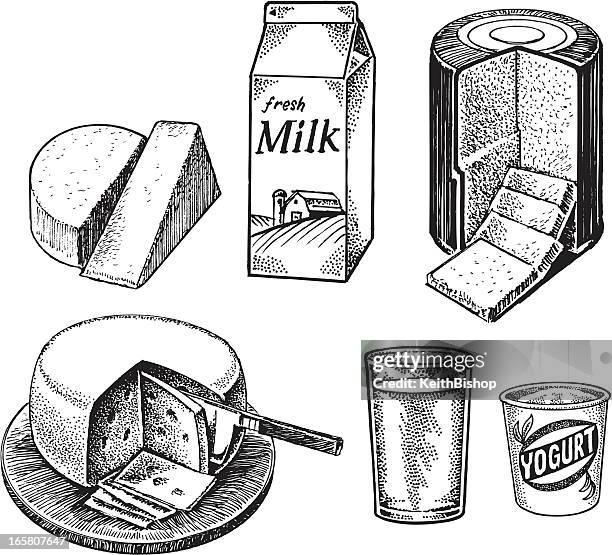 dairy items - milk, cheese, yogurt - yogurt container stock illustrations