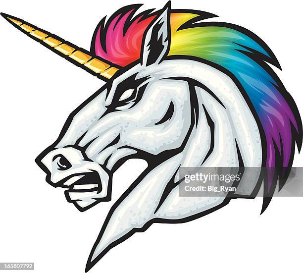 ilustraciones, imágenes clip art, dibujos animados e iconos de stock de rainbow unicorn mascot - unicorn