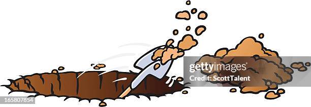 ilustraciones, imágenes clip art, dibujos animados e iconos de stock de excavando orificio pasante - agujero