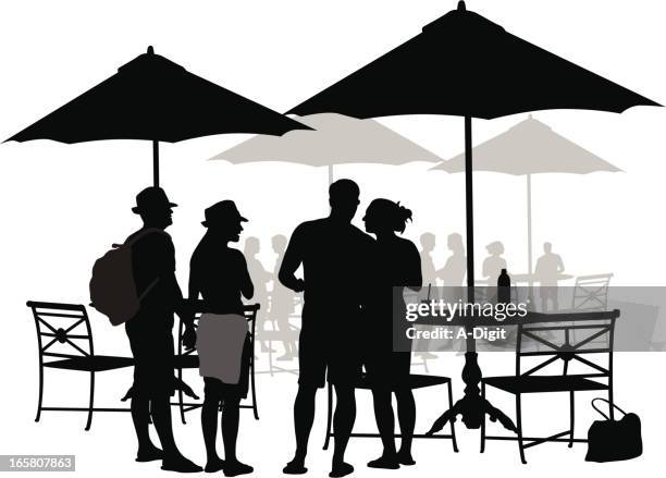 our friends vector silhouette - outdoor table stock illustrations
