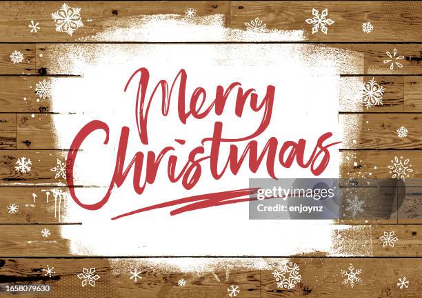 frohe weihnachten, text und schneeweiße farbe auf holzbrettern - deckenverkleidung holz stock-grafiken, -clipart, -cartoons und -symbole