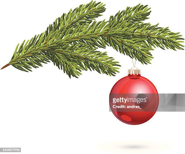 stockillustraties, clipart, cartoons en iconen met christmas tree twig with red bauble - naald plantdeel