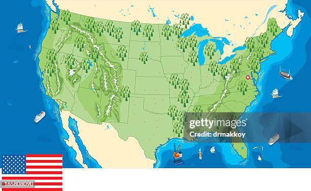 stockillustraties, clipart, cartoons en iconen met digital image of land and sea area of usa map - utah