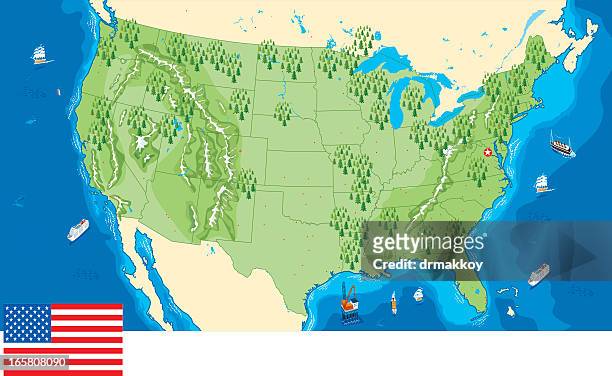digital image of land and sea area of usa map - midwest usa stock illustrations
