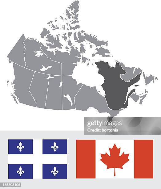 quebec, canada map and flag - quebec map stock illustrations