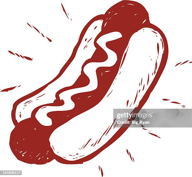 skizzenhafte hot dog - bratwurst stock-grafiken, -clipart, -cartoons und -symbole