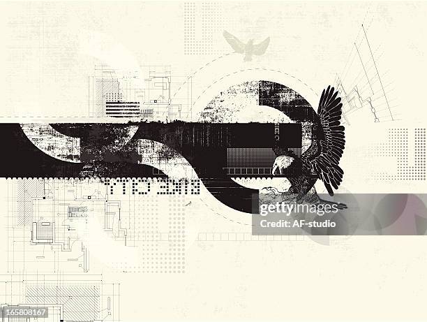 black and cream grunge background with eagle - geometric animals stock illustrations