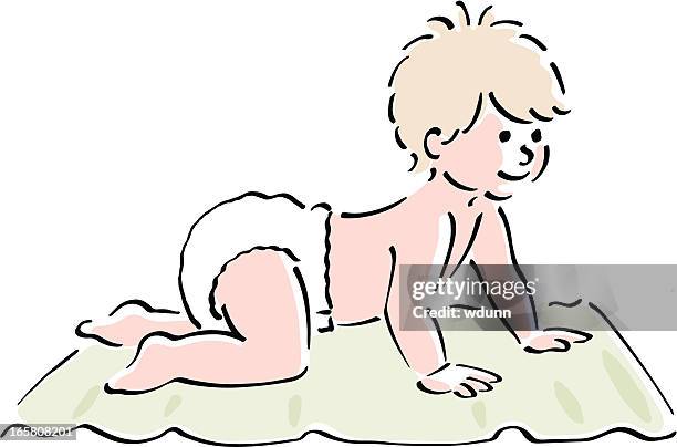 baby crawling on a blanket. - moving blankets stock illustrations