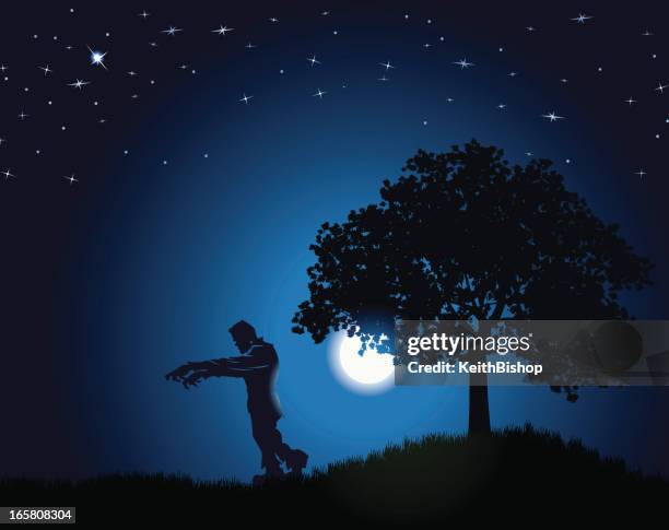 frankenstein background - monster under the moonlight - frankenstein stock illustrations