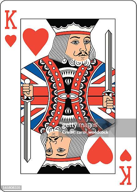 stockillustraties, clipart, cartoons en iconen met union jack king of hearts two - king card