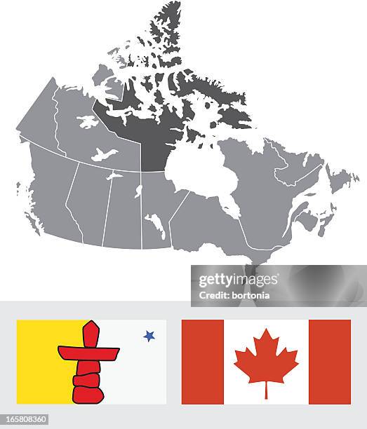 nunavut, canada map and flag - nunavut flag stock illustrations
