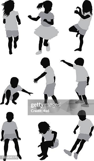 stockillustraties, clipart, cartoons en iconen met multiple images of children playing - rear view girl