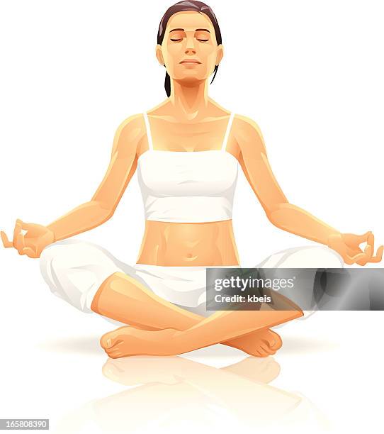 junge frau meditieren - lotussitz stock-grafiken, -clipart, -cartoons und -symbole