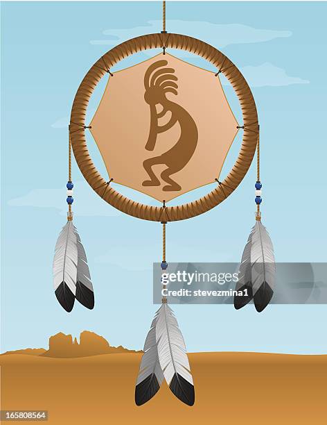 native american kokopelli dream catcher - indigenous medicine wheel stock illustrations