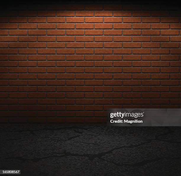 brick wall and sidewalk in dark lighting - brick wall stock illustrations