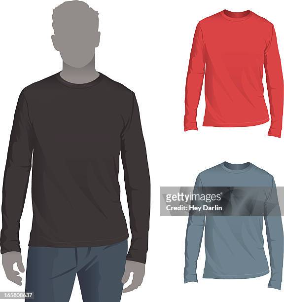 men's longsleeve t-shirt mockup template - blank t shirt model stock illustrations