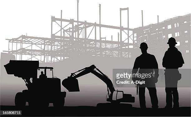machinery vector silhouette - construction worker stock illustrations