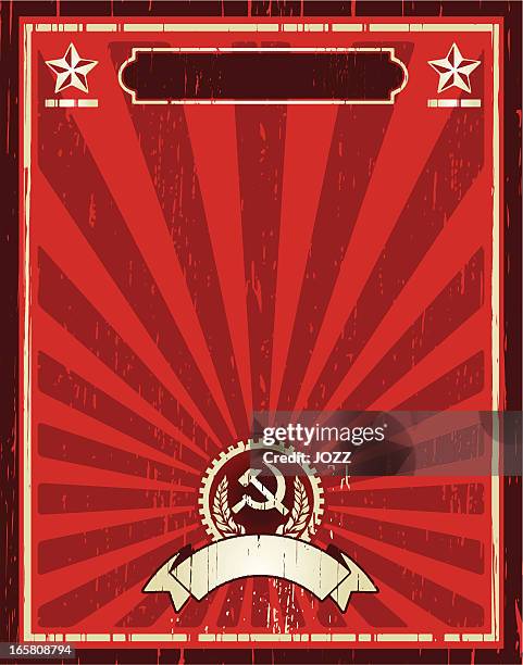 illustrazioni stock, clip art, cartoni animati e icone di tendenza di poster vintage sovietica - comunismo