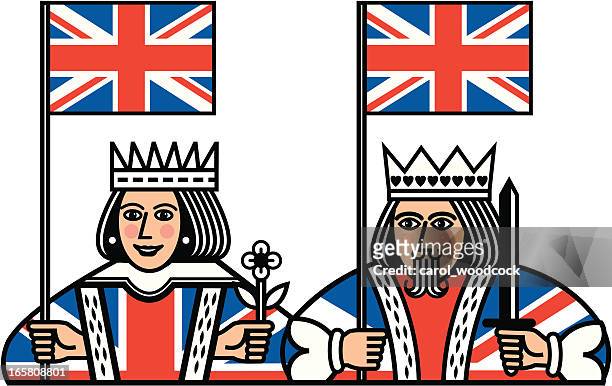 queen and king with union jack flags - queen royal person 幅插畫檔、美工圖案、卡通及圖標