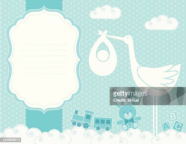 baby boy birth announcement card (family life series) - baby bunny stock illustrations