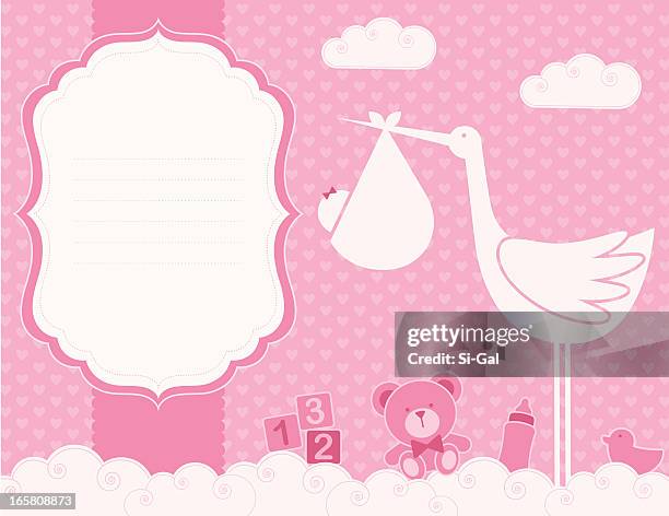 illustrations, cliparts, dessins animés et icônes de fille bébé carte d'annonce de naissance (la vie familiale série - its a girl petite phrase