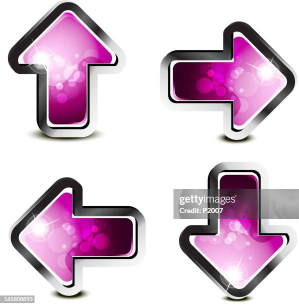 shiny magenta arrows set - backwards stock illustrations