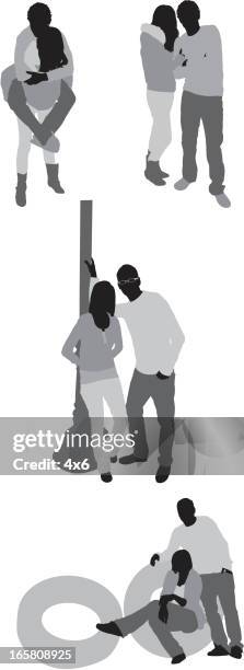 silhouette of couples - hands behind back stock illustrations