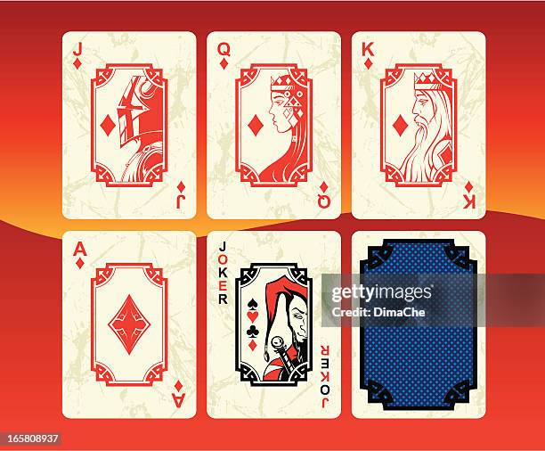 illustrazioni stock, clip art, cartoni animati e icone di tendenza di set carte da gioco quadri - queen card