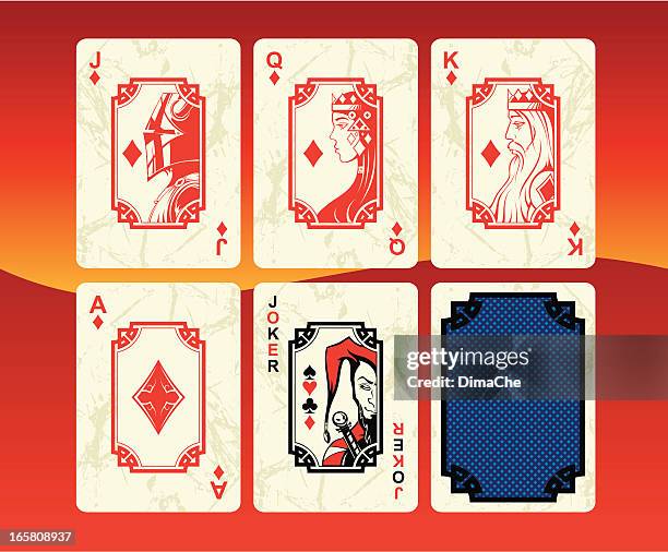 ilustrações, clipart, desenhos animados e ícones de conjunto de cartas de baralho diamantes - joker card