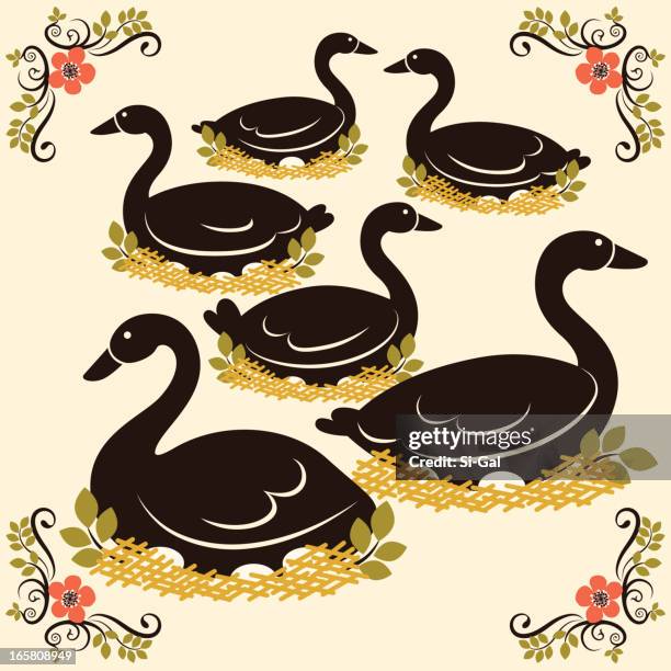 six geese a laying - six geese a laying stock illustrations