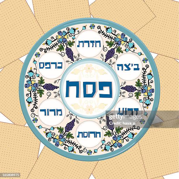 passover plate and matzoh background - passover dinner stock illustrations