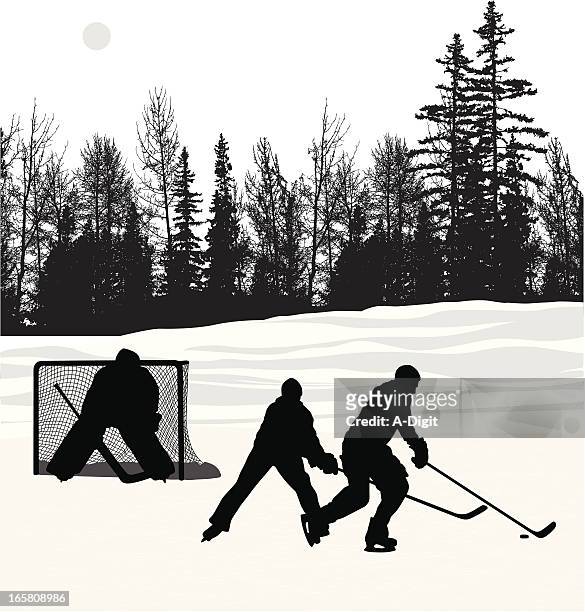 outdoor hockey vector silhouette - pond hockey stock illustrations