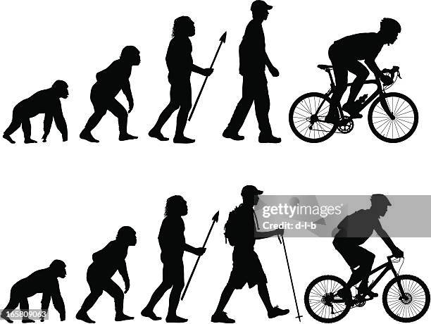 evolution of the cyclist - early homo sapiens 幅插畫檔、美工圖案、卡通及圖標