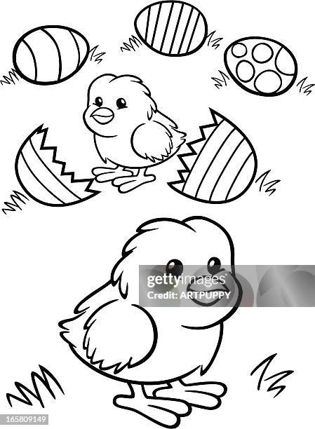 coloring book easter chicks - hatching stock illustrations