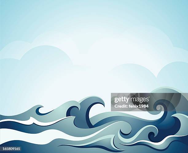 blue illustration of sea waves - storm stock illustrations