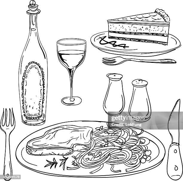 feast illustration in schwarz und weiß - üppige torte stock-grafiken, -clipart, -cartoons und -symbole