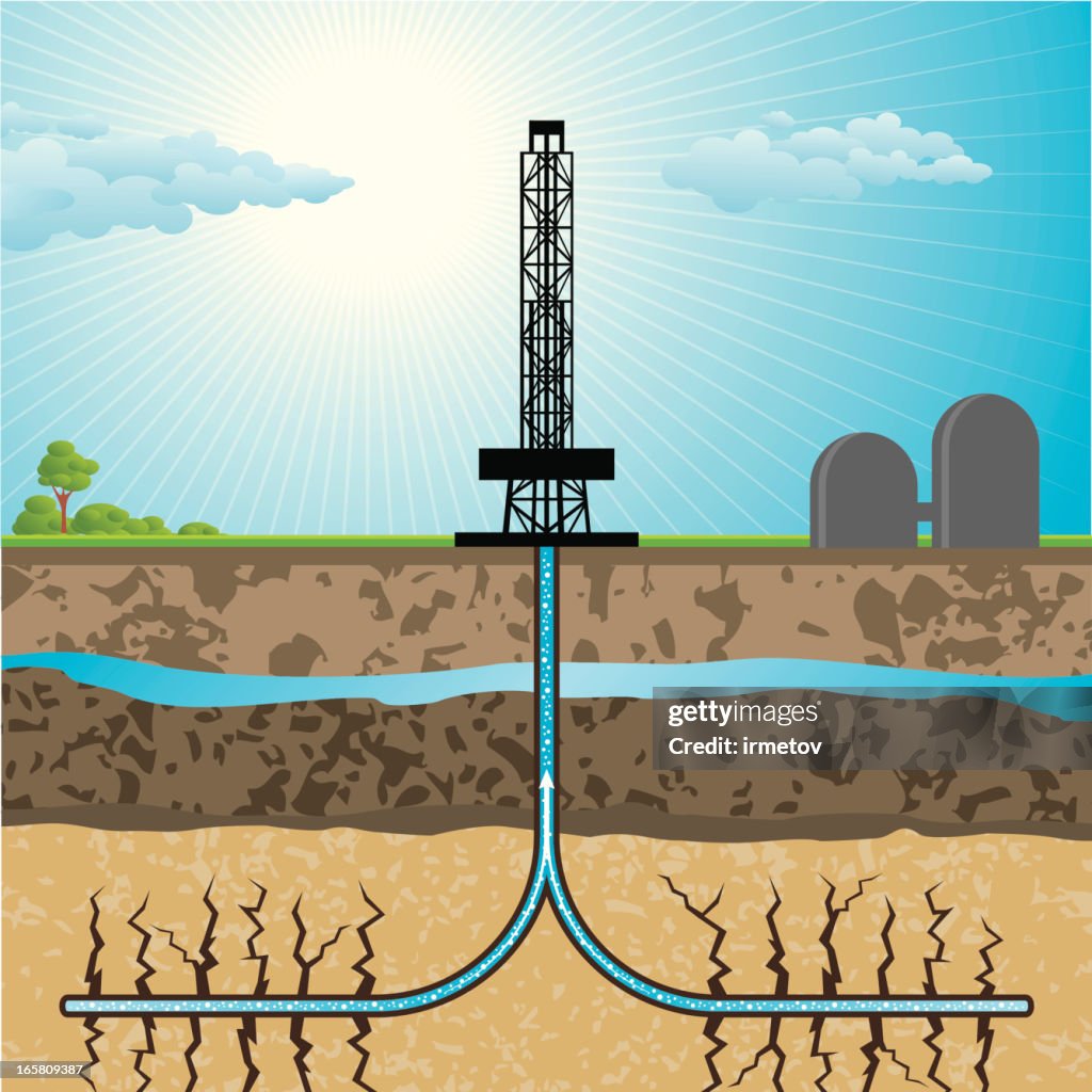 Hydraulic fracturing gas drilling illustration