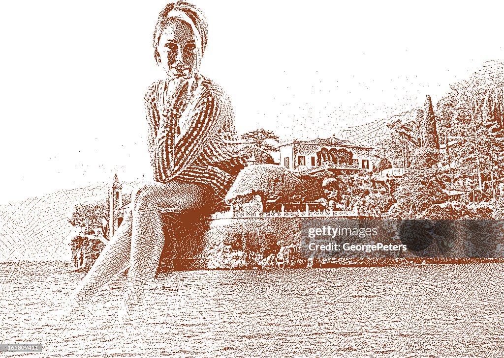 Woman and Italian Villa