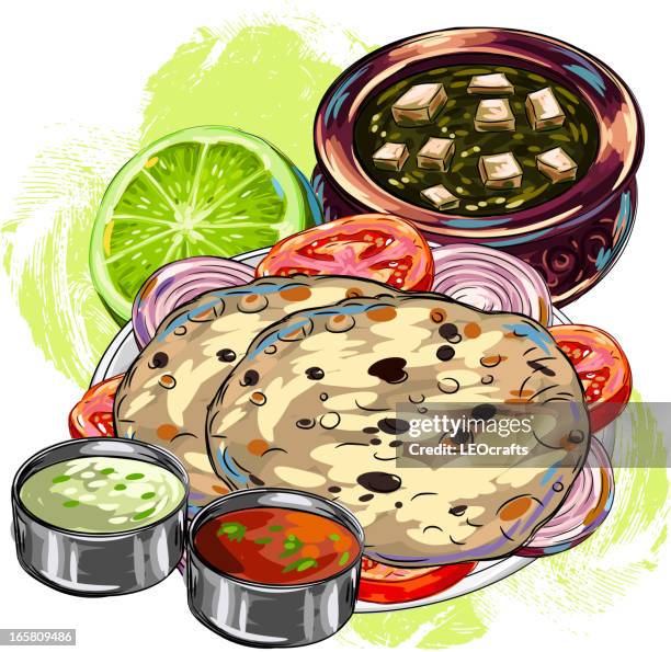 ilustrações, clipart, desenhos animados e ícones de saborosa cozinha indiana/braed - indian food